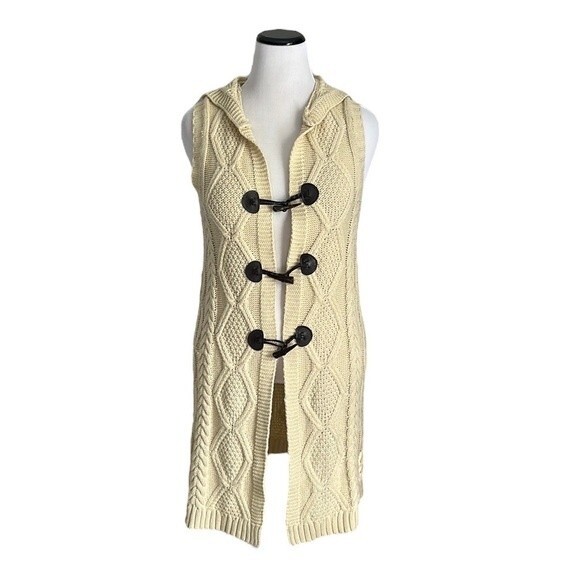 Ya Los Angeles Sweaters - Ya Los Angeles Hooded Knit Sweater Vest Sleeveless Beige Cotton Blend Size M